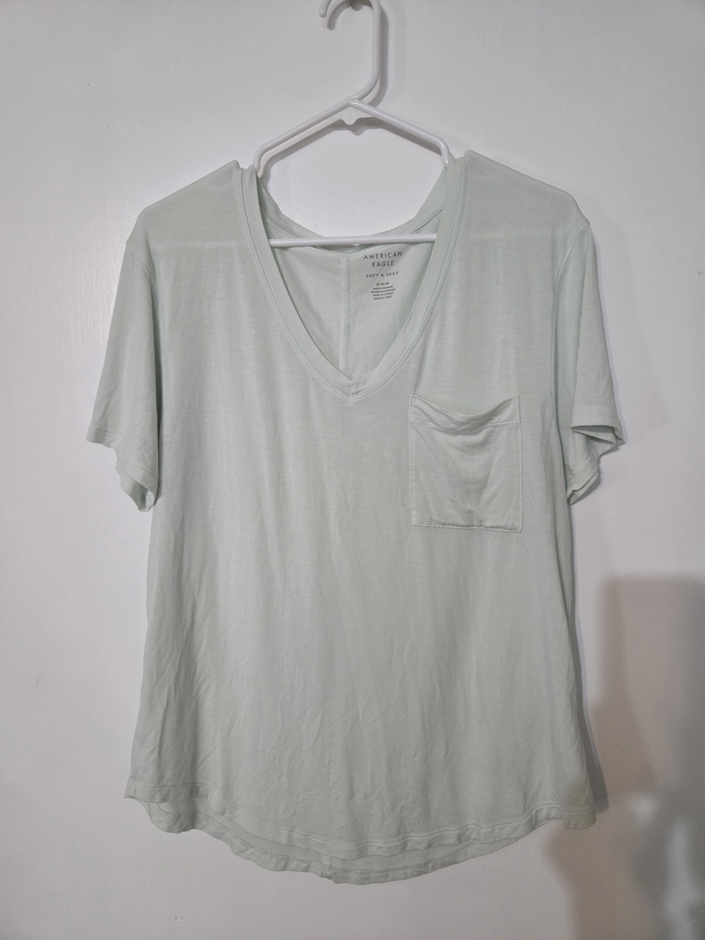 American Eagle Outfitters Light Mint V-Neck Pocket Tee